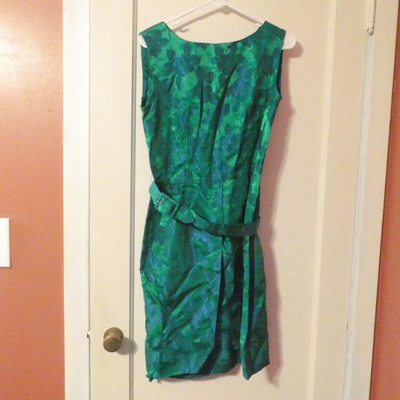 Blue Green Floral Brocade Sleeveless Sheath Dress w/Jacket Small 4 NEEDS TLC - Picture 4 of 16